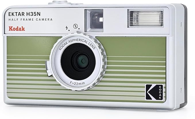 Kodak EKTAR H35N Half Frame Film Camera, 35mm, Reusable, Focus-Free, Bulb Function, Built-in Star Filter, Coated Improved Lens (Film & AAA Battery are not Included) (Striped Green)