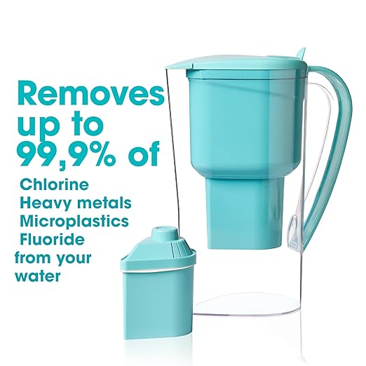 Alkanatur Drops Low Emission Water Filter Pitcher - Hydrogenates + Ionizes + Provides Magnesium Removes Chlorine, Metals, Fluorides, Microplastics, and More - Certified UNE 149101:2015