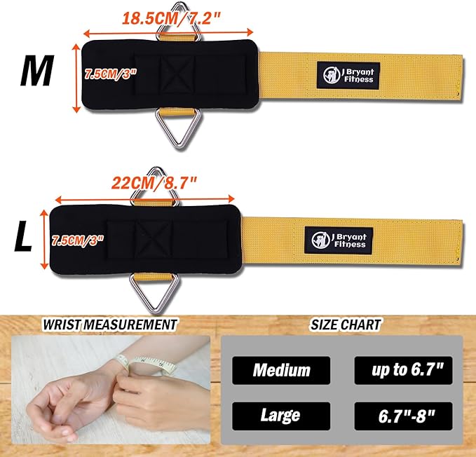 J Bryant Fitness Wrist Cuffs for Cable Machines – Heavy Duty Adjustable Wrist Straps with 7mm Neoprene Padding for Strength Training, Pull Exercises, and Forearm Support