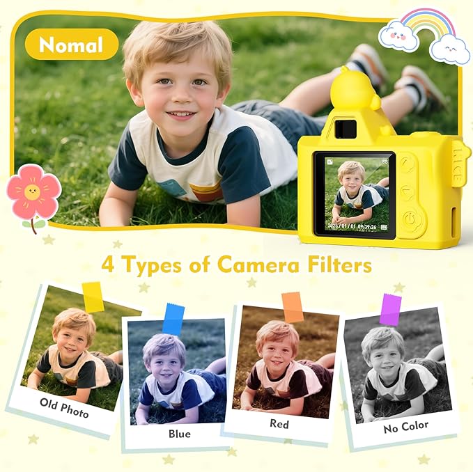 Mini Keychain Camera,Maxmango 1080P HD Video-1.3'' & 64G Screen Tiny Retro Vintage Digital Camera with Cartoon Protective Case,Christmas Birthday Toy Gifts for 3 4 5 6 7 8 9 10 Year Old Girl Boy Kids