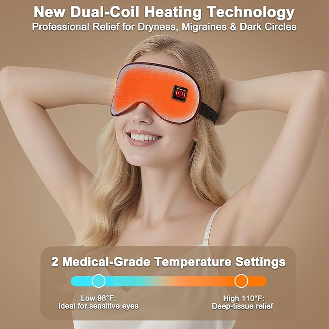 Heated Eye Mask with Cooling for Dry Eyes Migraines, Electric Heated Eye Mask for Sleeping Meditation Travel Gifts for Woman & Man