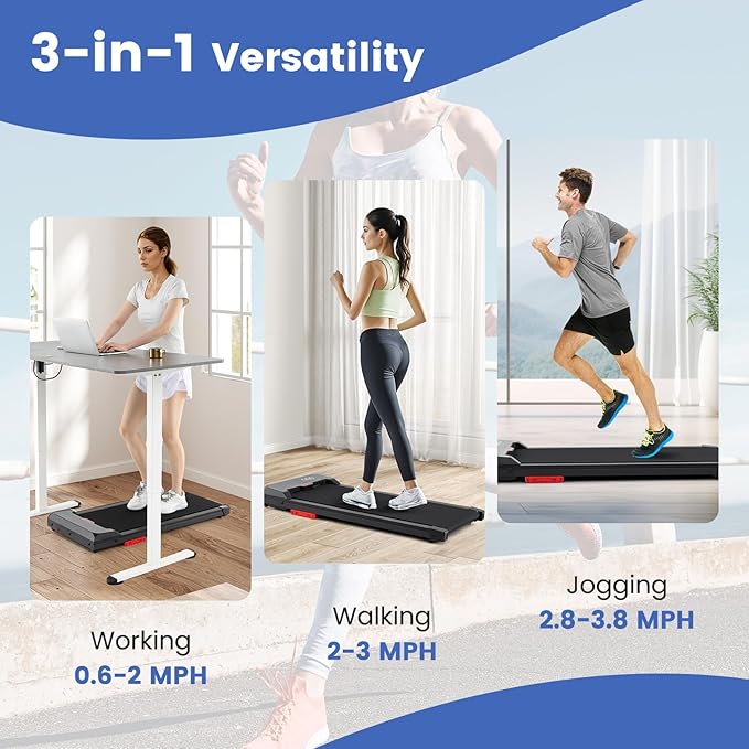 GYMAX Walking Pad, 340LBS Under Desk Treadmill with Remote, APP Control, LED Display & Built-in Wheels, Free Assembly Walk Pad for Running, Jogging Working, 3 in 1 Desk Treadmill for Small Space
