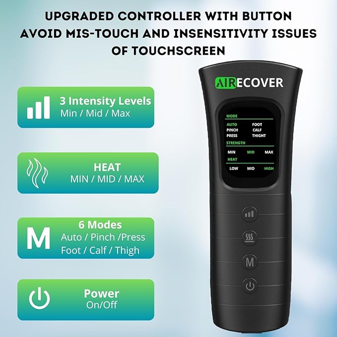 Leg Compression Massager with Heat for Circulation and Pain Relief, 3-in-1 Foot, Calf & Thigh Recovery System, Compression Boots for Lymphedema, Swollen Legs & Edema
