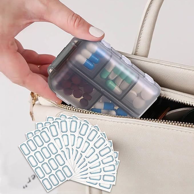 INVODA 12PCS 10-Compartment Pill Organizer BPA-Free Travel Pill Case with Daily Labels Portable Medicine Box for Vitamins, Supplements & Jewelry