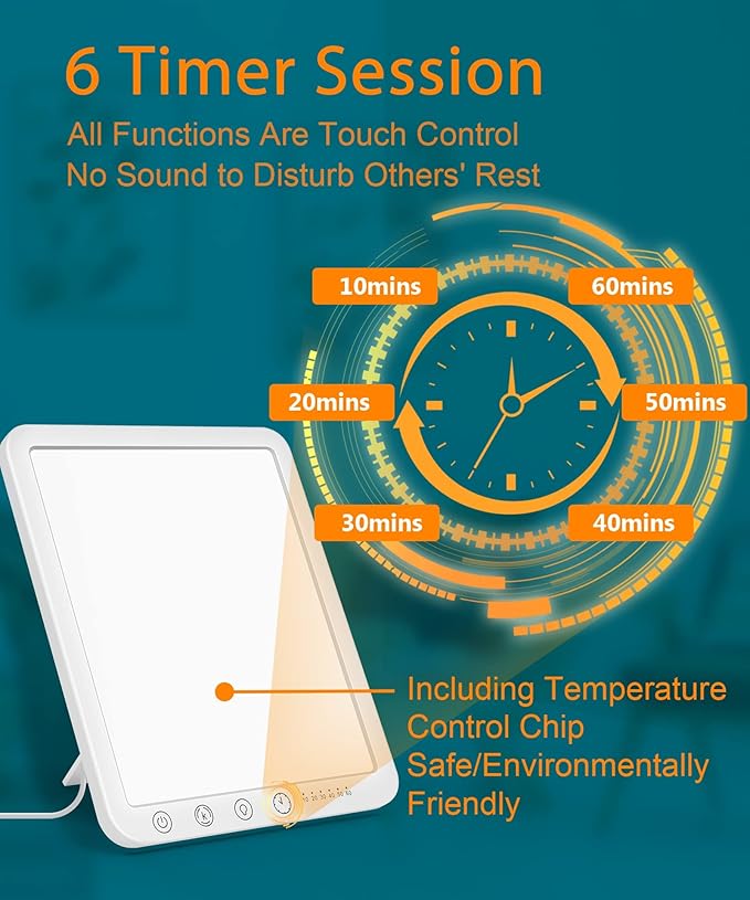Light Therapy Lamp - 15,000 Lux UV-Free Therapy Light with 3 Color Temperatures and 6 Timer Settings, Touch Control Happy Lamp for Home/Office Use to Lift Mood