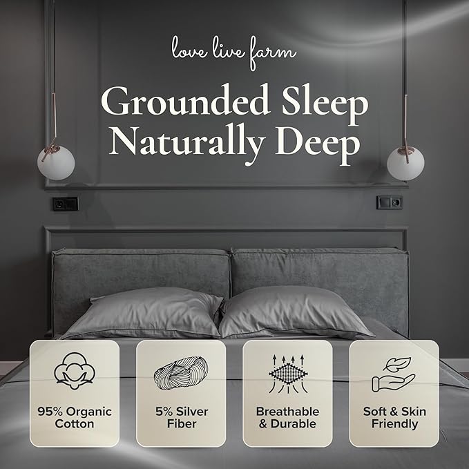 Earthing Grounding Sheets Twin Size(Grey) - 400 Thread Count Soft Earthing Sheets w/Cotton, Silver Fiber - Reinforced Grounding Cord for Conductivity – Ideal Grounding Bed Sheets for Better Sleep
