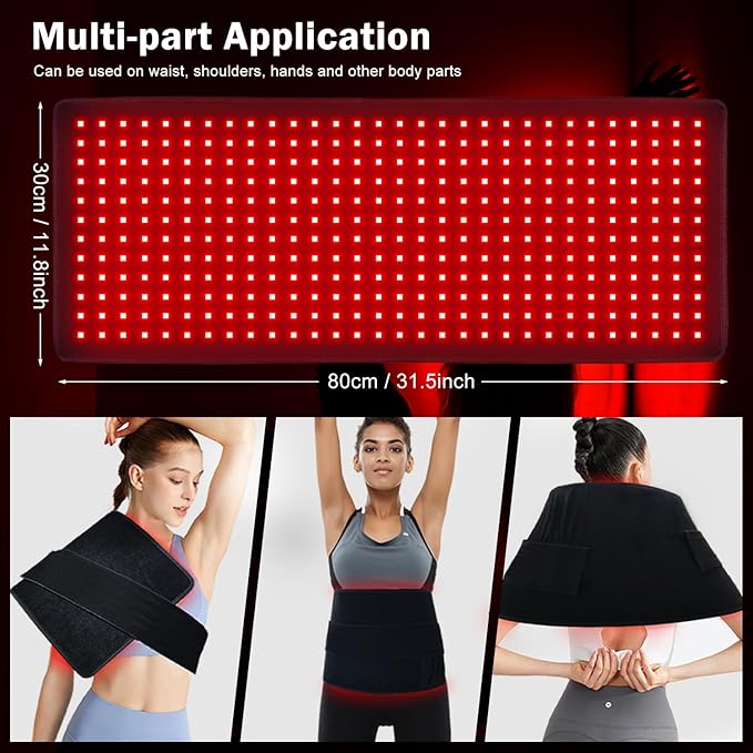 Red Light Therapy Belt with 360 LEDs – Near Infrared Light Therapy for Waist & Back, Red Light Therapy Mat for Body, Wearable Pain Relief Pad for Home (31.6" x 11.8", Black)