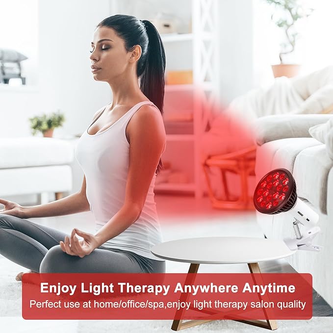 Red Light Therapy Bulb with Adjustable Socket Clamp, 18 LEDs red Therapy Light with Lamp Holder for Body and Face with 660nm Red and 850nm Infrared Light Therapy Device for Skin Care Pain Relief