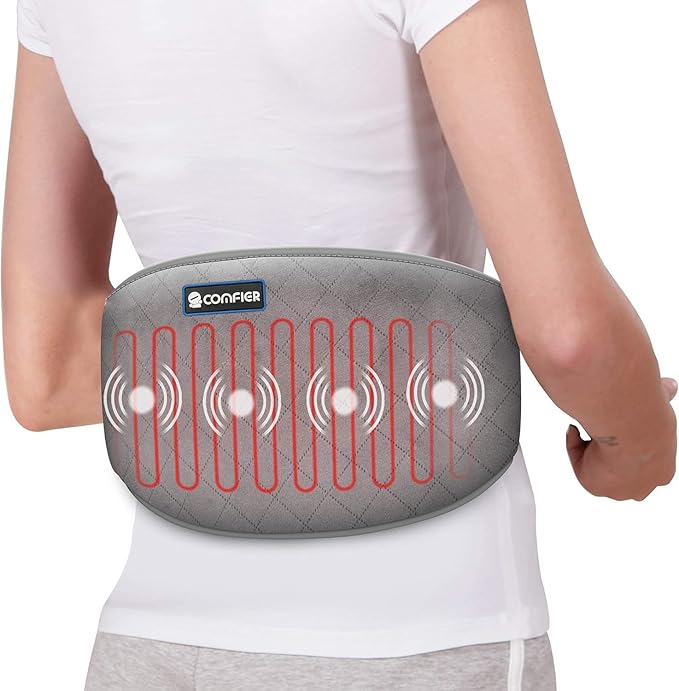 Comfier Heating Pad with Massager,Back Massager with 2 Heat Levels & 3 Massage Modes,Heating Pads for Cramps,Heated Massage Belt for Abdominal, Lumbar,Fit for Women,Men Gray