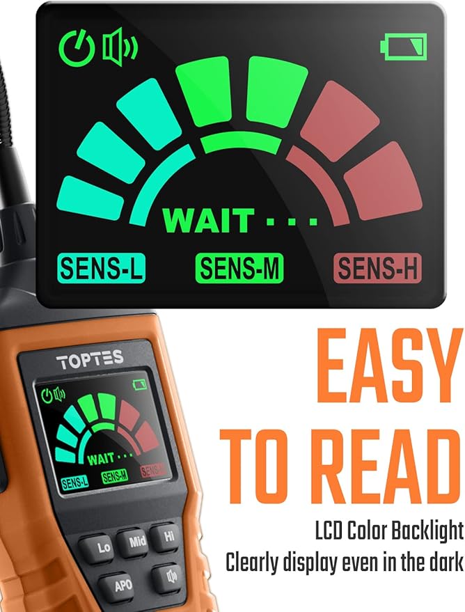 PT520A Natural Gas Detector, Gas Leak Detector with 17-Inch Gooseneck, Locating The Source Like Propane, Methane, and Butane for Home and RV (Includes Battery x3) - Orange