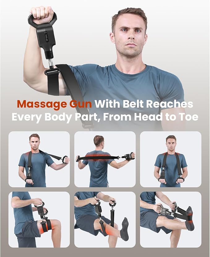 BOB AND BRAD Massage Gun with Massage Strap for Hard to Reach - Dual-Mode Percussion & Compression Massager for Muscle Recovery, Pain Relief in Back & Shoulders, FSA-HSA Eligible, Pain Relief Gift
