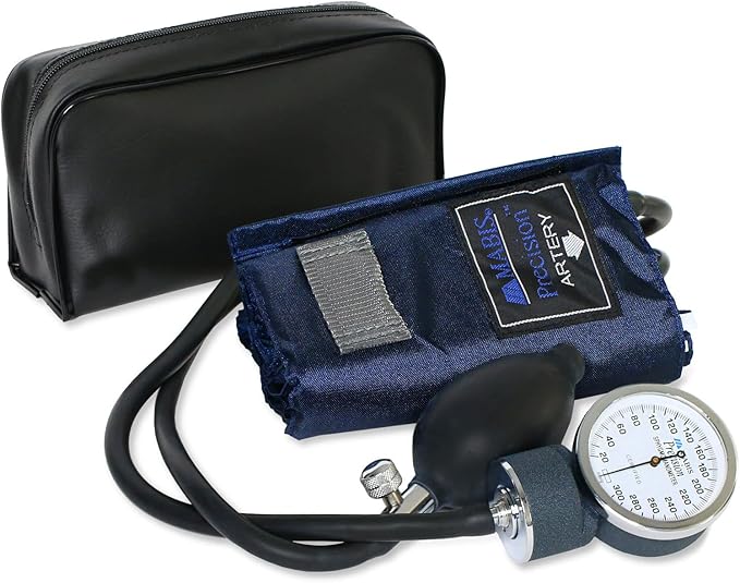 MABIS Precision Series Aneroid Sphygmomanometer Manual Blood Pressure Set with Calibratrated Nylon Cuff and Carrying Case, Adult Large