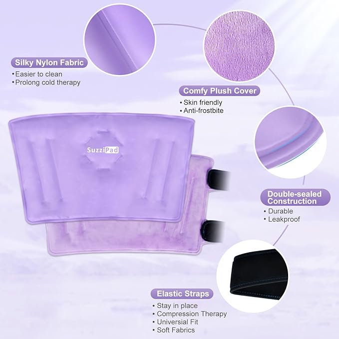 SuzziPad Elbow Ice Pack Wrap – Wearable Cold Compression Sleeve for Elbow & Forearm, Reusable Ice Pack for Tennis & Golf Recovery, Purple