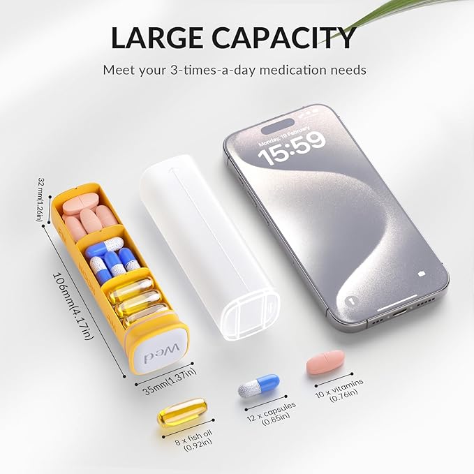 Weekly Pill Organizer 3X a Day, Detachable Pill Box 7 Day, Large 3 Times Daily Pill Case, Travel Pill Container Holder, Week Medication Dispenser Pillbox for Vitamin Supplement Medicine, White