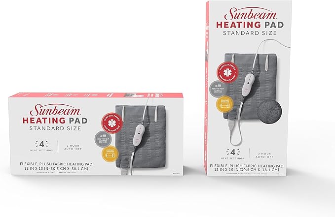 Sunbeam Premium Sunbeam Heating Pad with Compact Storage,Standard Size,Gray,(Pack of 6)