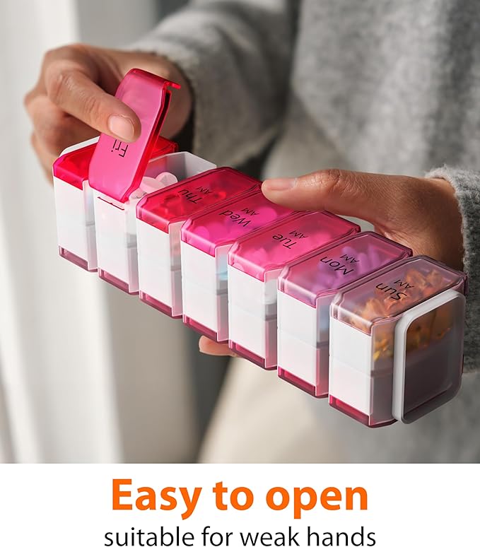 BEXEEN Extra Large Pill Organizer 2 Times a Day, XL Pill Box 7 Day with Big AM/PM Compartments, Fits Large Vitamins, Supplements & Gummies, for 7 or 14-Day Use, Color-Coded, Senior-Friendly, No Spills