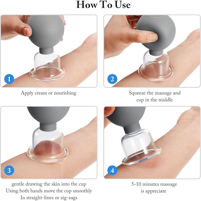 Nuanchu 2 Pieces Glass Cupping Set, Facial Cupping Cups Glass Silicone Cups Vacuum Suction for Face Skin Back Shoulder Muscle(1 Inch and 1.4 Inch Diameter,Grey)