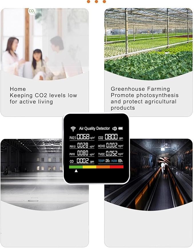 Ejoyous Air Quality Detector Indoor, 14 in 1 Smart Air Quality Monitor CO2 Detector with PM2.5 VOCs Temperature Humidity Sensor, for Home Office Travel Tuya APP Connected