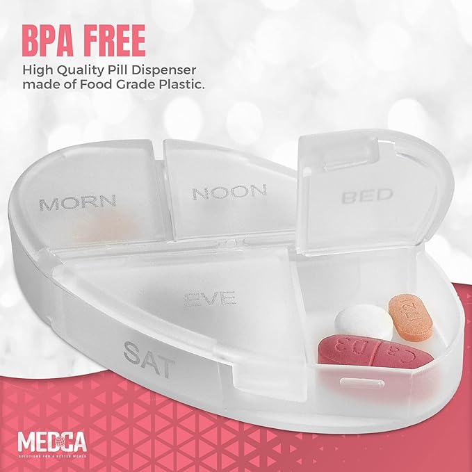 Stackable Daily Pill Organizer - Premium Weekly Medication Reminder with 7 Individual Stacking Cases - Weekly AM/PM Pill Box with 4 Times a Day, a Everyday Medicine Organizer, Silver, Case of 40
