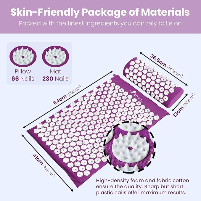 ROMIX Acupressure Mat and Pillow Set, Acupuncture Mat for Back Pain, Neck, Shoulder Pain Relief, Stress Reduction, Wellness Therapy, Cushioned Acupressure Mats with Carry Bag for Men and Women