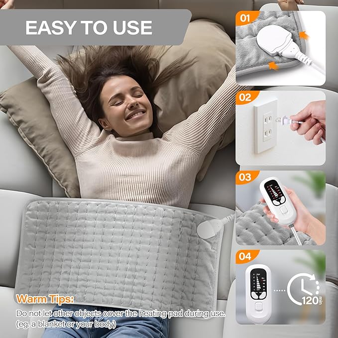 Deepsoon Heating Pad,Electric Heating Pads for Back,Neck,Abdomen,Moist Heating Pad for Shoulder,Knee,Arms,Legs,Dry/Moist Heat & Auto Shut Off,Christmas Gifts for Men and Women,White Gray,24x12 Inch