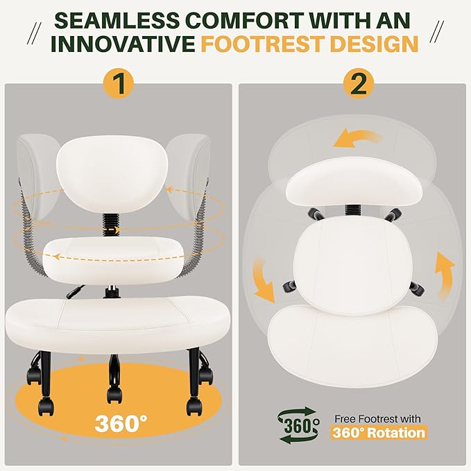 Primy Criss Cross Office Chair - ADHD Cross Legged Chair with Wheels - Adjustable Height Ergonomic Kneeling Desk Chairs for Meditation Yoga Home Office with Backrest, 360°Rotating Footrest -White
