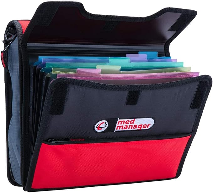 Med Manager Deluxe Medicine Organizer and Pill Case, Holds (15) Pill Bottles - (11) Standard Size and (4) Large Bottles, Light Blue, 13 inches x 13 inches x 4.5 inches