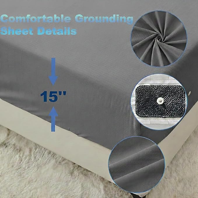 Grounding Sheets for Improving Sleep Quality,Pure Silver Fiber+Organic Cotton,Bedding Grounded Fitted Sheet Set,Deep Pocket. (Deep Gray, King)