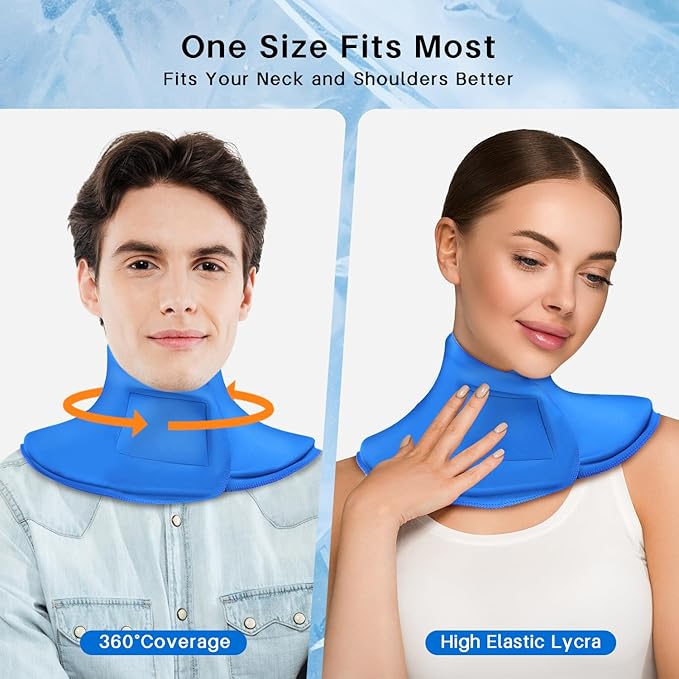Neck Ice Pack Wrap Cooling Cervical Brace- Upgraded Reusable Hot & Cold Compress Gel Pack for Stiff Neck Shoulder Pain Relief, Swelling, Sprains, Cervical Surgery Recovery & Office Pressure