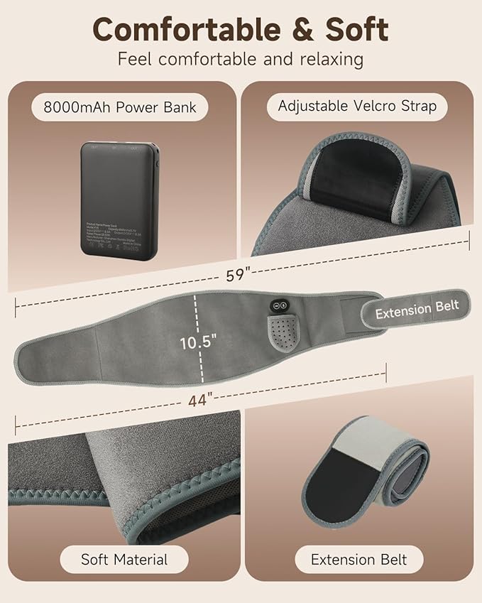 Cordless Heating Pad with Massager for Back Pain Relief, Portable Wearable Heat Belt for Lower Back 8000mAh Rechargeable Wireless Electric with 3 Heat 3 Vibration, Gifts for Women Men Mom Dad Seniors