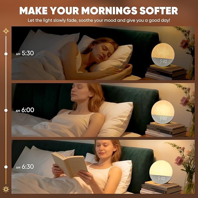 Stillstorm Hatch Alarm Clock, Fabric Dimmable Night Light for Heavy Sleepers, Sunrise Wake Up Light, White Noise Machine for Baby, Dual Alarm Function 30 Sleep Sounds, with 17 Light Effects