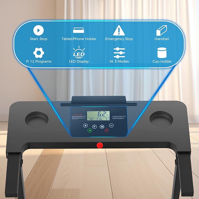 AoraPulse Portable Foldable Treadmills for Home, Small Folding Treadmill for Home Office with 300 LBS Capacity, Walking Running Exercise Electric Compact Treadmill with LED Display
