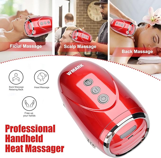 Specialty Hairdressing Massager/Cordless Handheld Massager,USB Charge Neck/Legs/Hand/Face Massager, 2 Massage Nodes 2600AMH (Red-1)