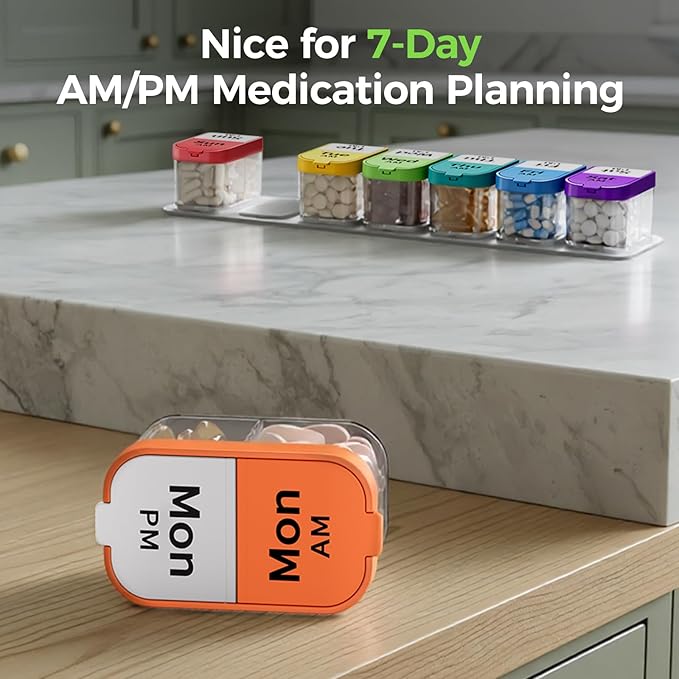 Daviky Extra Large Weekly Pill Organizer 2 Times a Day, XXL AM PM Pill Organizer 7 Day, Big Pill Case with Large Compartments, Daily Medicine Box to Hold Vitamin, Supplement and Medication