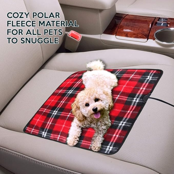 ZONETECH Red Plaid Warming Pad Cozy Warmth in Cold Weather,Perfectly Sized for Comfort and Portability for Pets 4 Pack