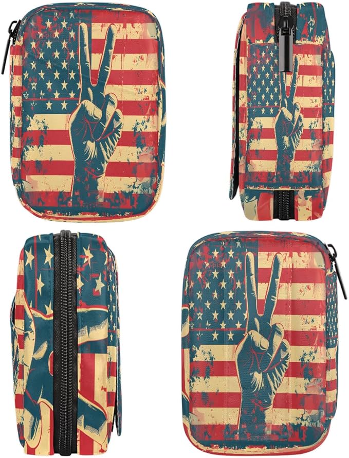 American Flag Peace Sign Travel Pill Organizer Box Weekly Portable Pill Case Daily Pills 7 Day Small Birth Control Pills Container Removable Compartments for Medicine Vitamins Fish Oil
