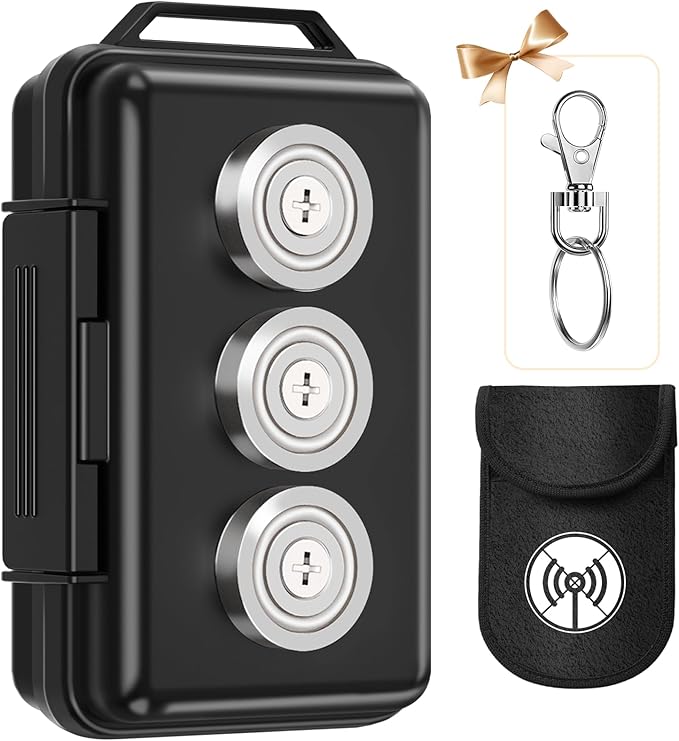 Yimaut Upgraded Magnetic Key Box for Under Car, Hide A Key Magnetic Car Key Hider with Faraday Bag, Waterproof, Black