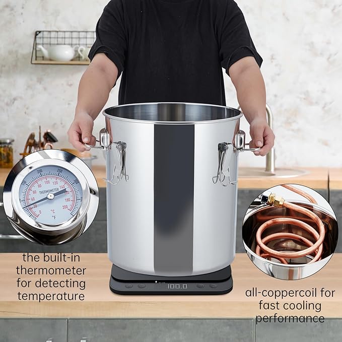 Alcohol Still 13.2 gal/50 L Alcohol Distiller Stainless Steel Distillery Kit for Alcohol With Copper Tube Water Pump Build-in Thermometer, Home Brewing Kit for DIY Whisky Wine Brandy Making