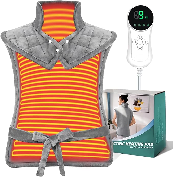 Heating Pad for Neck, Shoulders and Back, 24"x37" Large Weighted Electric Heated Pad with 9 Heat Settings & 4 Timer Options, Auto Shut-Off, Machine Washable Grandmother Birthday Christmas Women Gift