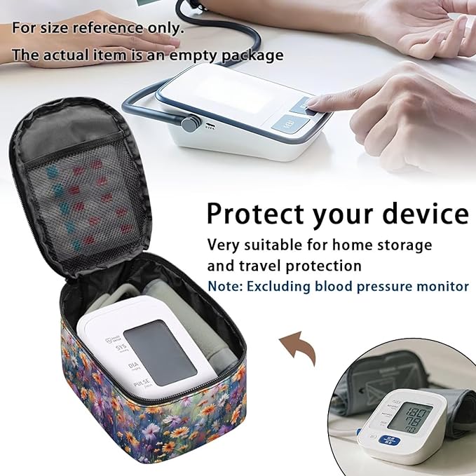 Floral Hummingbird Blood Pressure Monitor Case Universally Compatible Portable Storage Organizer Bag for Blood Pressure Machine Accessories
