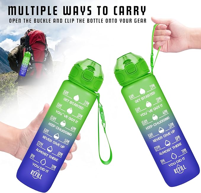 Enerbone 32 oz Water Bottle with Times to Drink and Straw, Motivational Drinking Water Bottles with Carrying Strap, Leakproof BPA & Toxic Free, Ensure You Drink Enough Water for Fitness Gym Outdoor