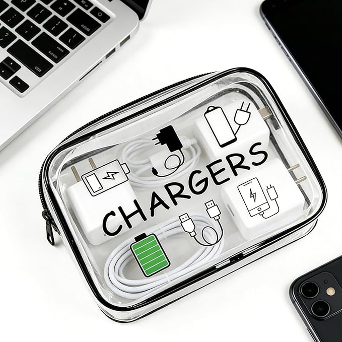 ZAHSY Clear Organizer Pouch Travel Charger Bag with Zipper Charger Cable Storage Travel Makeup Bag for Chargers Accessory Pouch Traveling Gifts for Women Organising Bags Zipper Pouches for Organizing