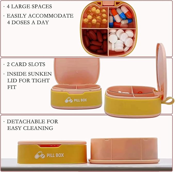 INVODA Pill Organizer 3PCS Weekly Pill Case for Purse Pill Container 4 Compartment Portable Travel Pill Box for Pills Vitamin Fish Oil