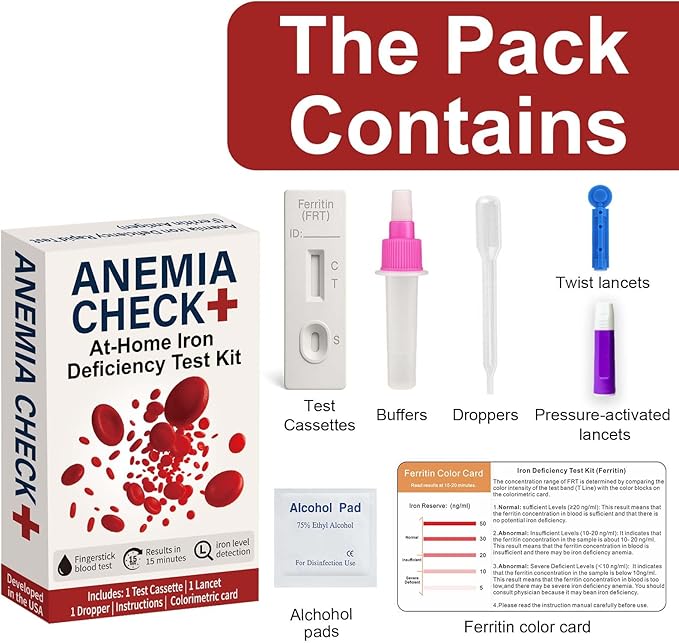Iron Deficiency Test Kit at-Home – Self-Testing Iron Level for Men, Women, Adults, and Children