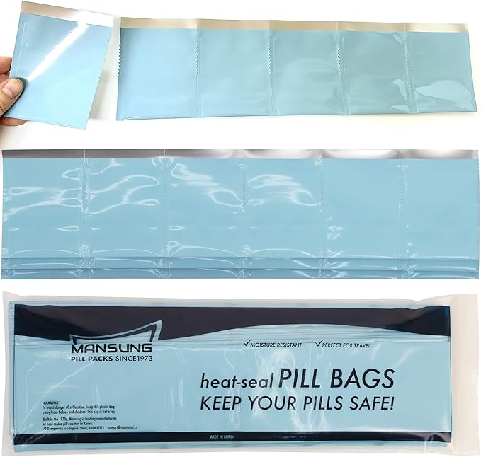 Mansung M 600 - Mylar Heat Seal Pill Bags 2.7x3.5 inch/Sky Blue - Mylar Aluminum Foil Pillsuite Organizer Packets with Notch Easy Tear Smell Proof Packaging Food Storage Heat Sealable Open Top Pouch