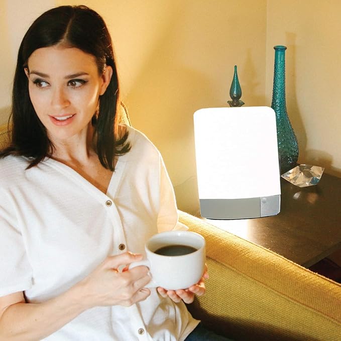 Carex Sunlite Bright Light Therapy Lamp, 10000 LUX Therapy Lamp at 10 Inches, LED Bright White Light with Adjustable Height and Brightness Levels for Mood, Portable for Travel or Small Spaces, Silver