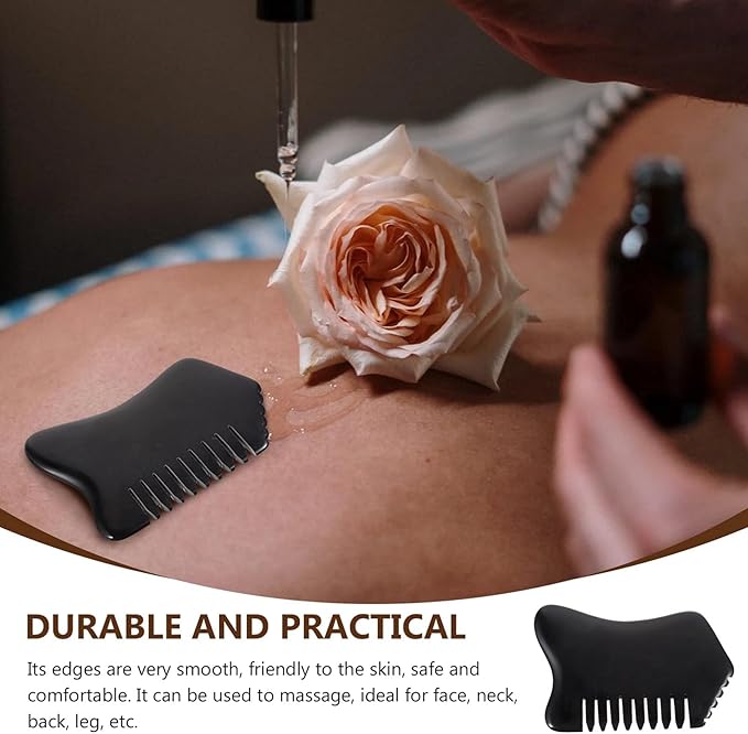 Healifty Multifunctional Scraping Massage Comb 3.5 Inch Ergonomic Jade Stone Guasha Tool for Face Neck Scalp and Body Relaxation Therapy