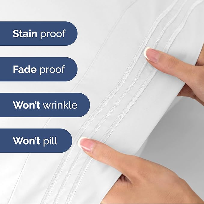 Cal King Size 4 Piece Sheet Set - Extra Soft, Breathable And Cooling Sheets - Hotel Luxury Bed Sheets for Women & Men - Deep Pockets, Easy-Fit & Wrinkle-Free Sheets - Bright White Oeko-Tex Bed Sheets
