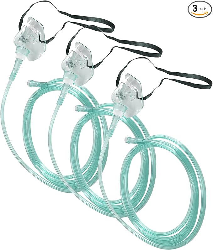 3 Pack Pediatric Oxygen Mask for Face with 7 Ft Tube, Kid Oxygen Mask with Adjustable Elastic Strap - Pediatric Standard S,Green