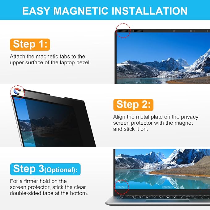 ZOEGAA Laptop Privacy Screen 14 Inch 16:9,Magnetic Removable Anti-Glare Blue Light Blocking Laptop Privacy Screen, Compatible with Dell/Lenovo/HP/Huawei/Acer/Asus